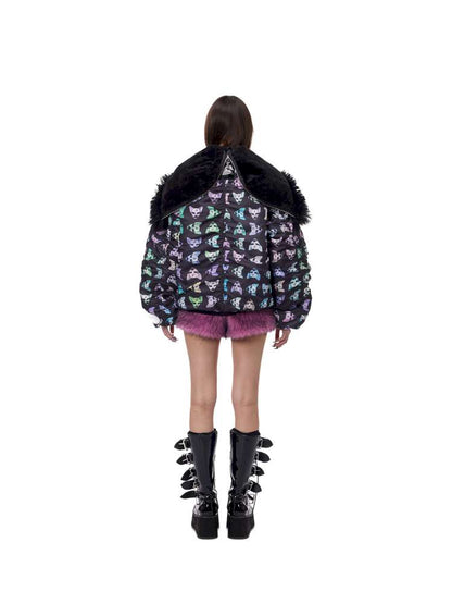 Black Metal Fur Collar Cotton Suit【s0000015129】