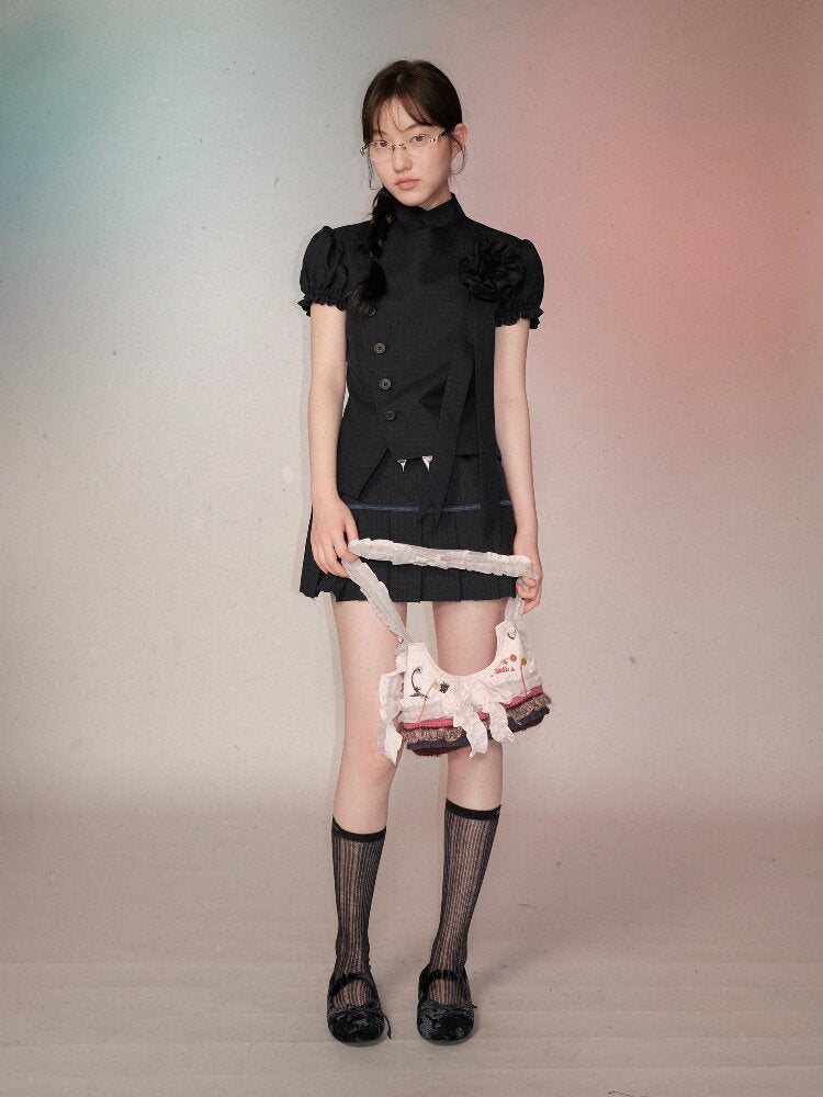 MDark Check Irregular Pleated Skirt【s0000016416】