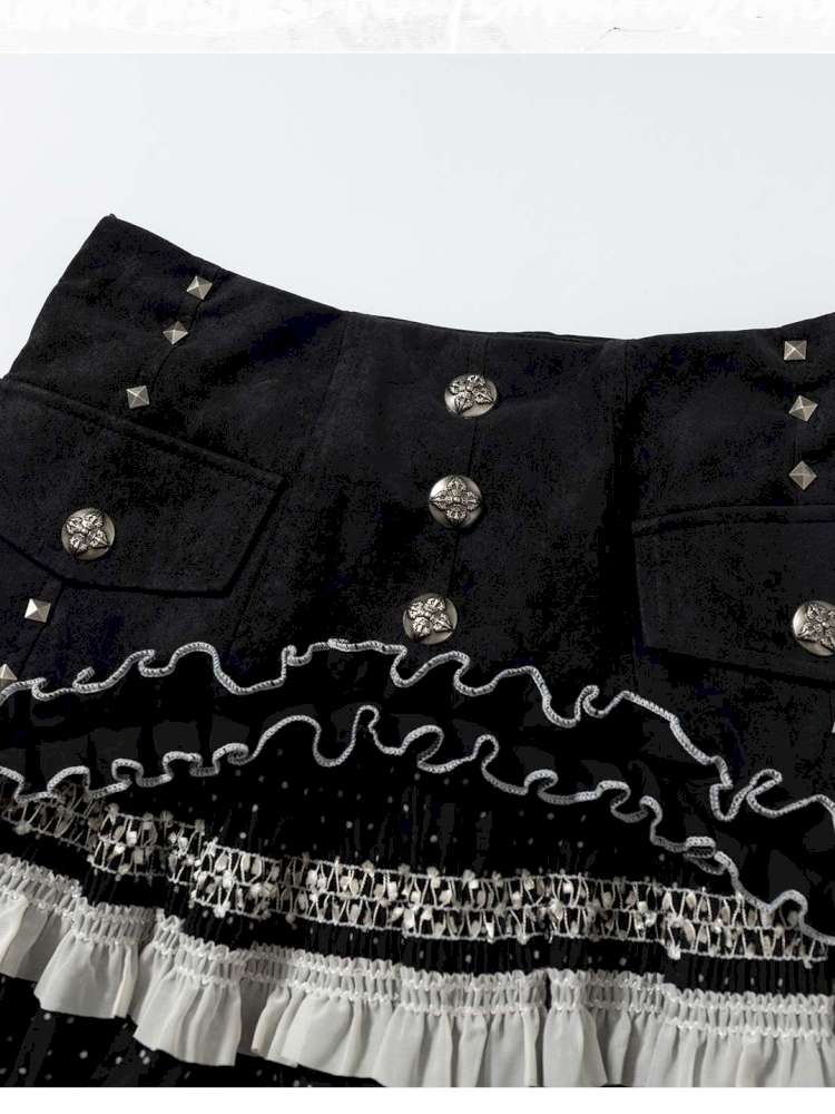 Patchwork Gathered A-Line Skirt【s0000014461】