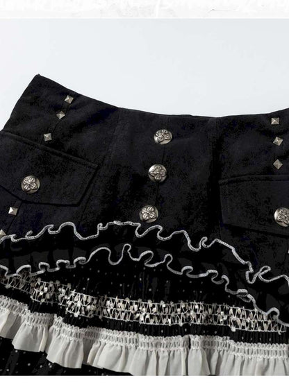 Patchwork Gathered A-Line Skirt【s0000014461】