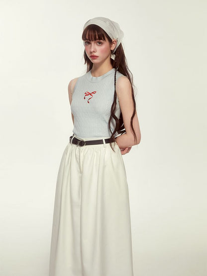 Sleeveless Bottom Top Short Slim Bow【s0000007897】