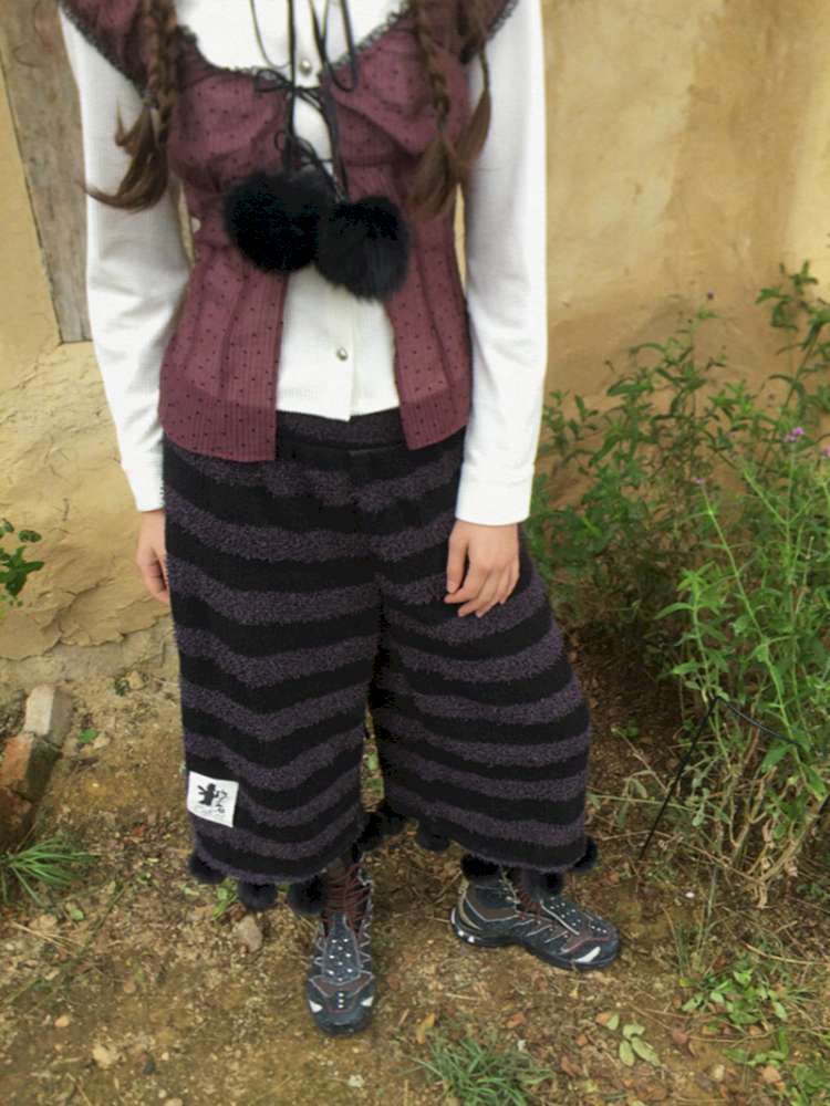 Striped Knit Furball Midi Slacks【s0000014900】