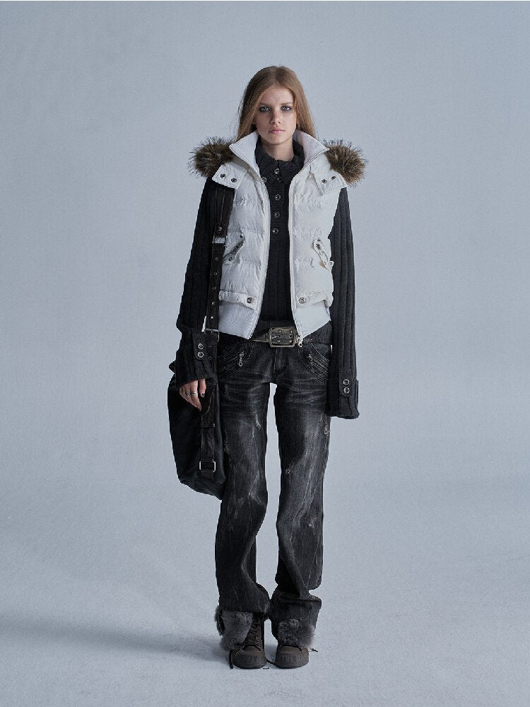 Fur Hooded White Duck Down Vest【s0000019093】