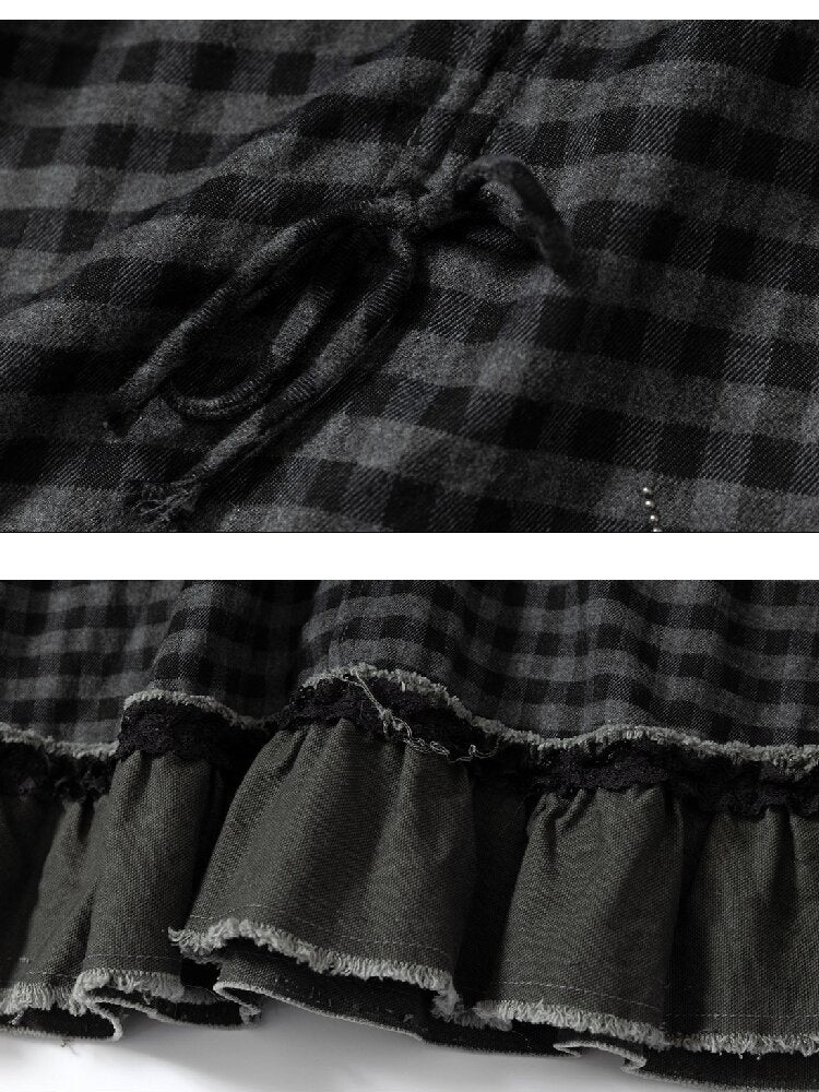 Raw Edge Plaid Patchwork Skirt【s0000016264】