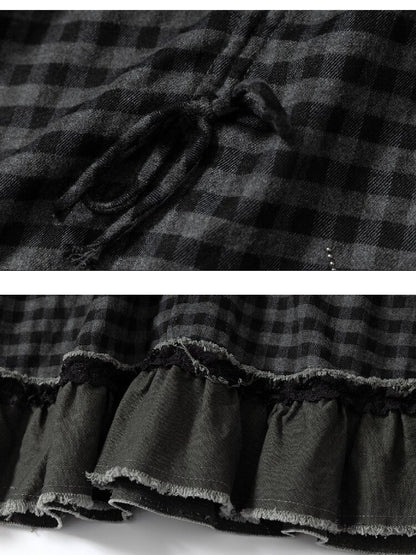 Raw Edge Plaid Patchwork Skirt【s0000016264】
