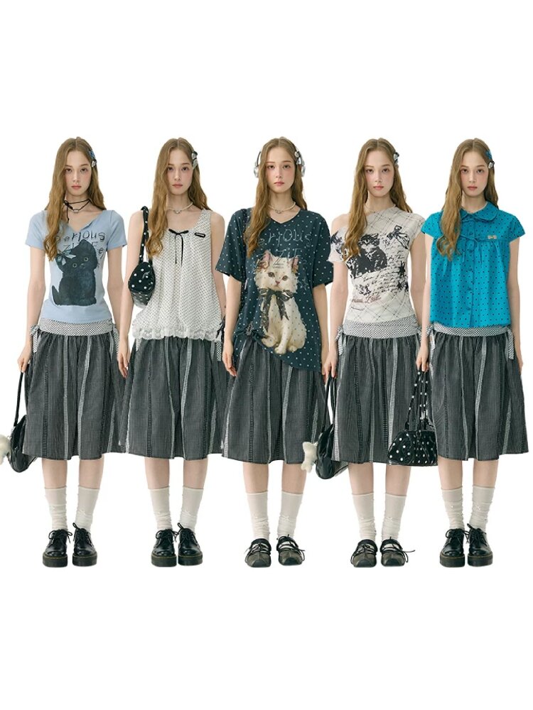 Retro Academy Plaid Polka Dot Skirt【s0000017154】