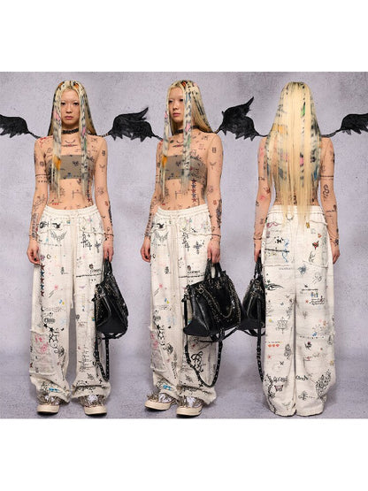 Manuscript Tattoo Print Long Sleeve Top【s0000018741】