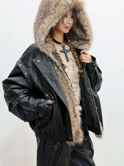 Fur Patchwork Flight Leather Jacket【s0000014838】