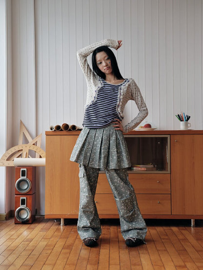 Gray Mosaic Detachable Skirt Jeans【s0000018707】