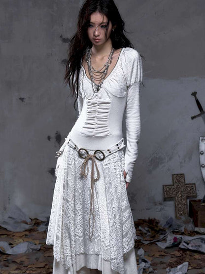 Lace Slimming Patchwork Knit Dress【s0000014467】