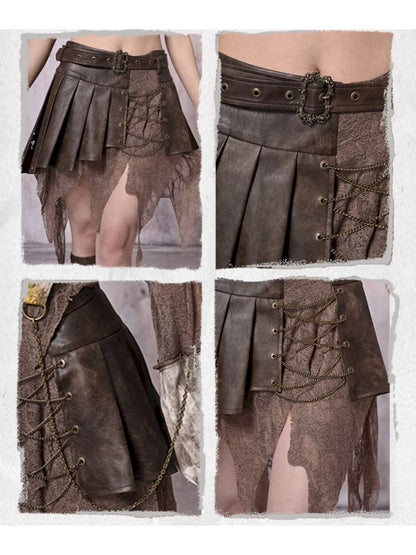 Hippie Spliced ​​Irregular Leather Skirt【s0000007665】