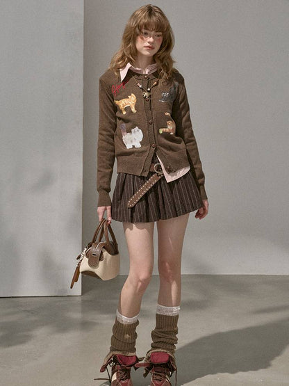 Playful Kitten Print Knit Cardigan【s0000014395】