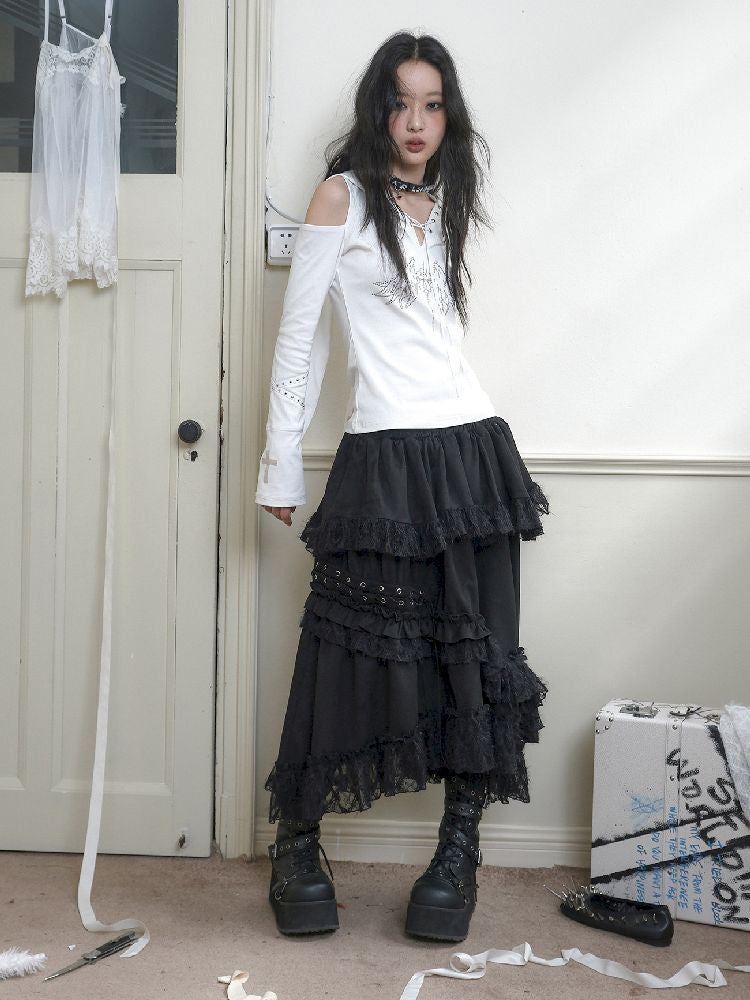 IRREGULAR LONG CAKE UMBRELLA SKIRT [S0000010723]