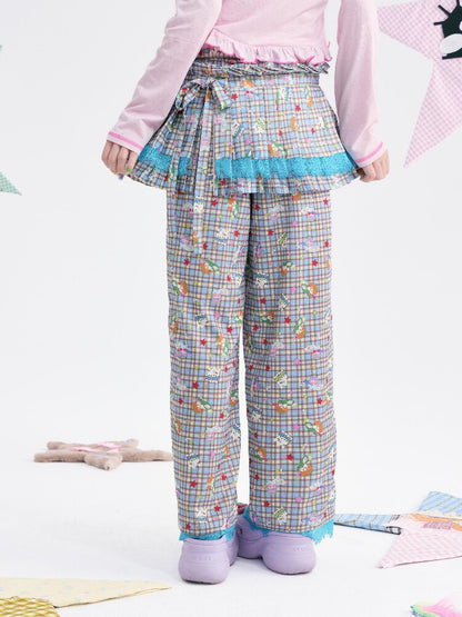 Plaid Low-Rise Lace Apron Pants【s0000018367】
