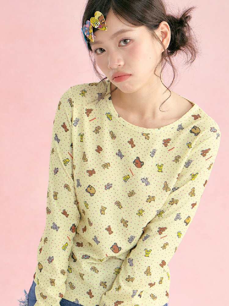 Plaid Crew Neck Waffle Print Top【s0000019249】