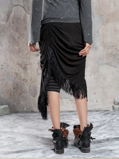 Asymmetric Knit Patchwork Drawstring Skirt【s0000014125】