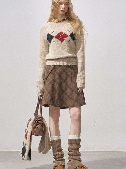 Woolen Plaid A-Line Short Skirt【s0000015220】