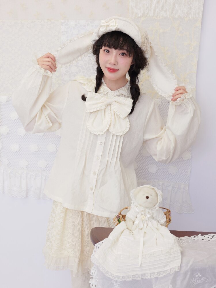 Lace Detachable Bow Pleated Shirt【s0000016501】