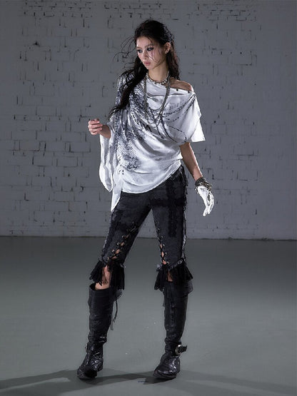 Raw Edge Lace Skinny Denim Pants【s0000016202】