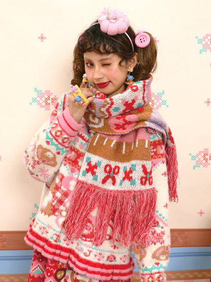 Soft Knit Bunny Fringe Long Scarf【s0000015563】