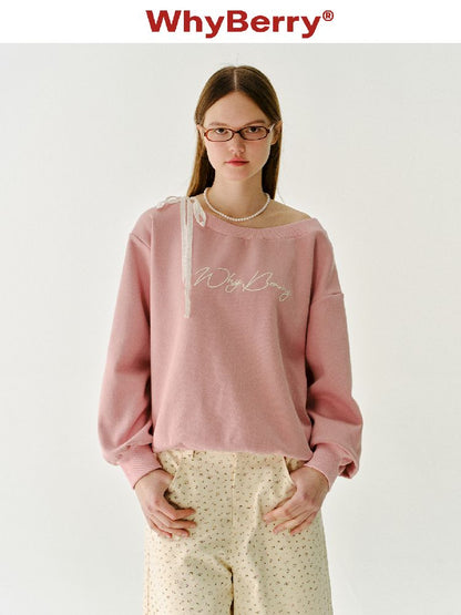 Lace Ribbon Sweatshirt Raglan Top【s0000011980】