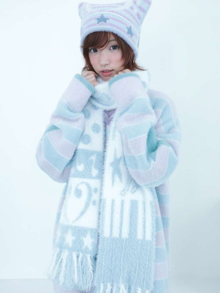 Blue White Polka Dot Mink Fringe Scarf【s0000014690】