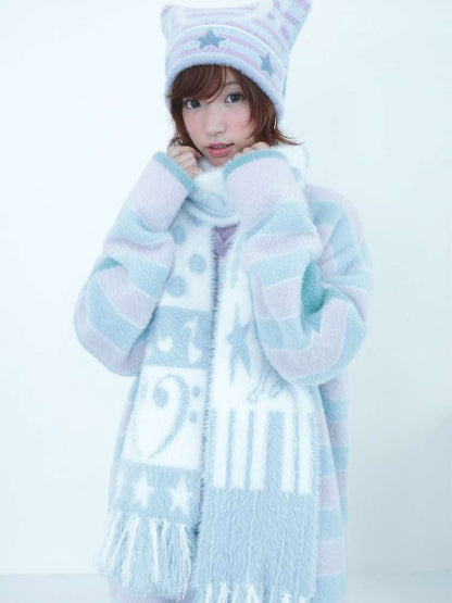 Blue White Polka Dot Mink Fringe Scarf【s0000014690】