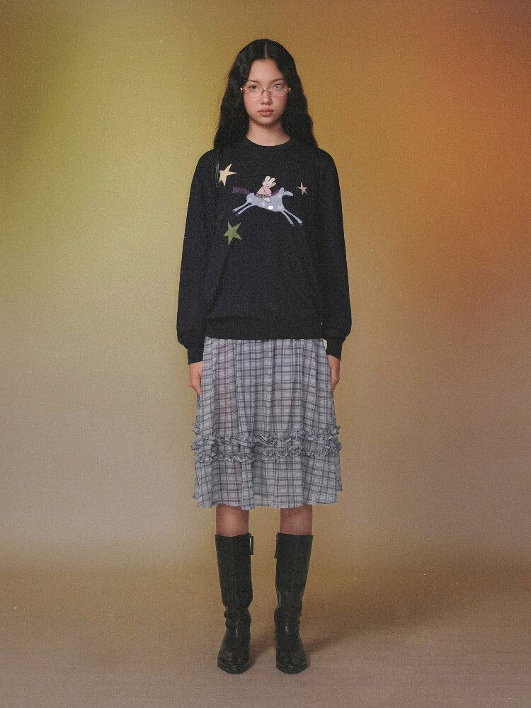 Horse Rabbit Lace Crew Neck Sweater【s0000016072】