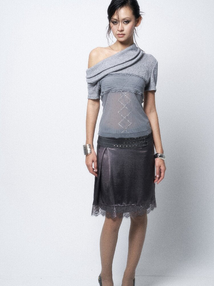 Stacked Neck Mesh Knitted T-Shirt【s0000016290】