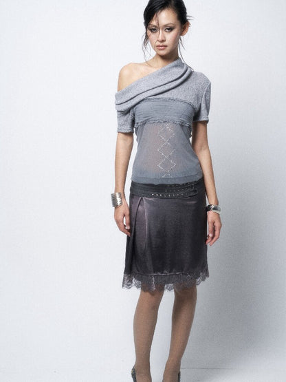 Stacked Neck Mesh Knitted T-Shirt【s0000016290】