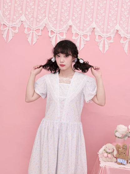 Lace Navy Neck Blue Dress【s0000013495】