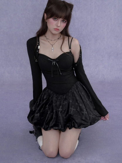 Cross Shaped Flower Bud Strap Dress【s0000017278】