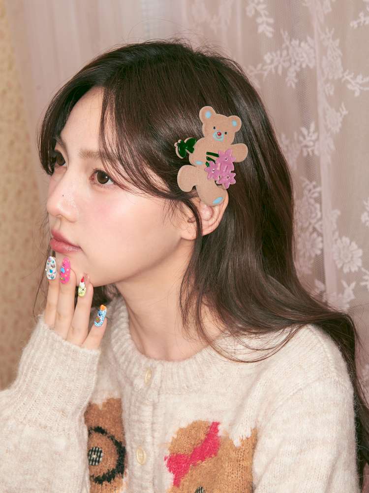 Bear Bouquet Flocked Acrylic Hairpin【s0000014508】