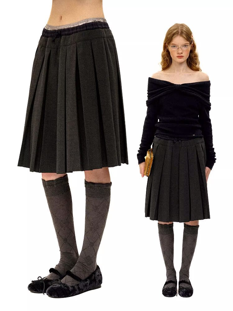 Linen Satin Panel Plaid Skirt【s0000016070】