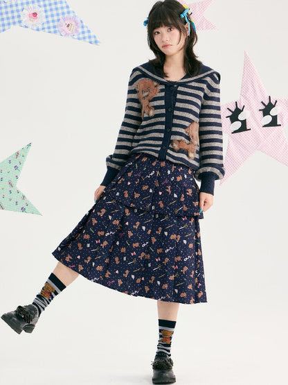Bear Floral Pleated Short Skirt【s0000018723】