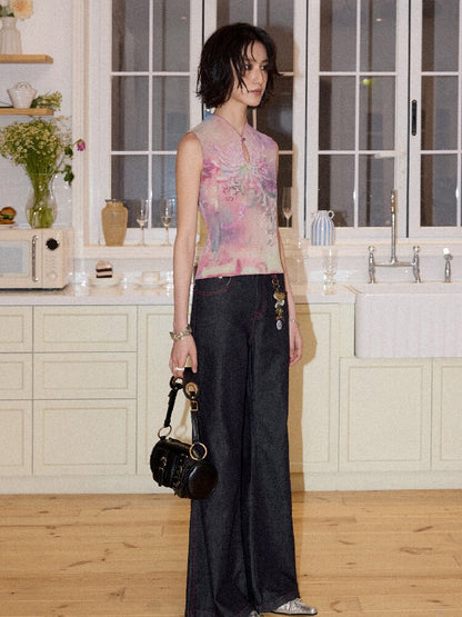 Topstitch Embroidered Flared Pants【s0000016658】