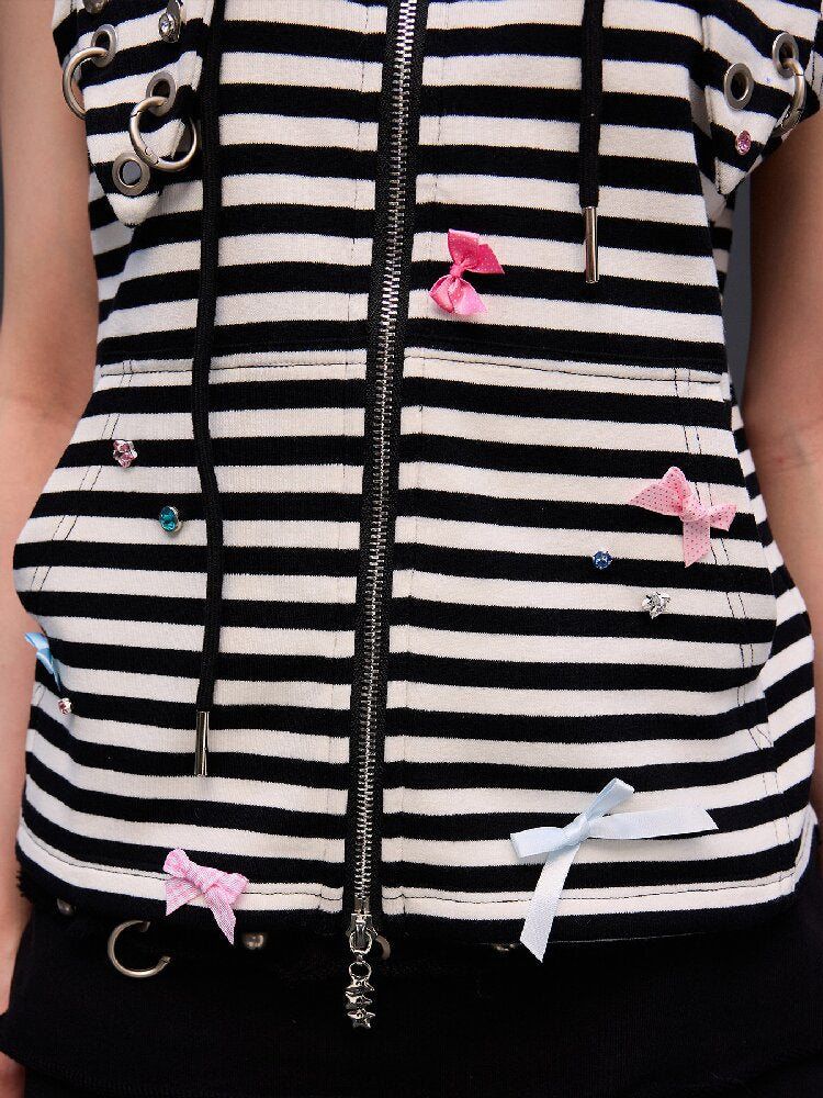 Hardware Decoration Bow Striped Vest【s0000017026】