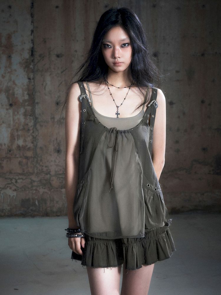 Real two pieces mesh splicing halter dress【s0000013893】