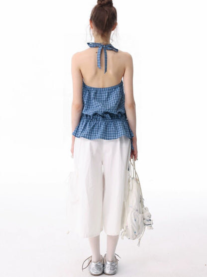 American Vintage Plaid Halter Top【s0000017751】