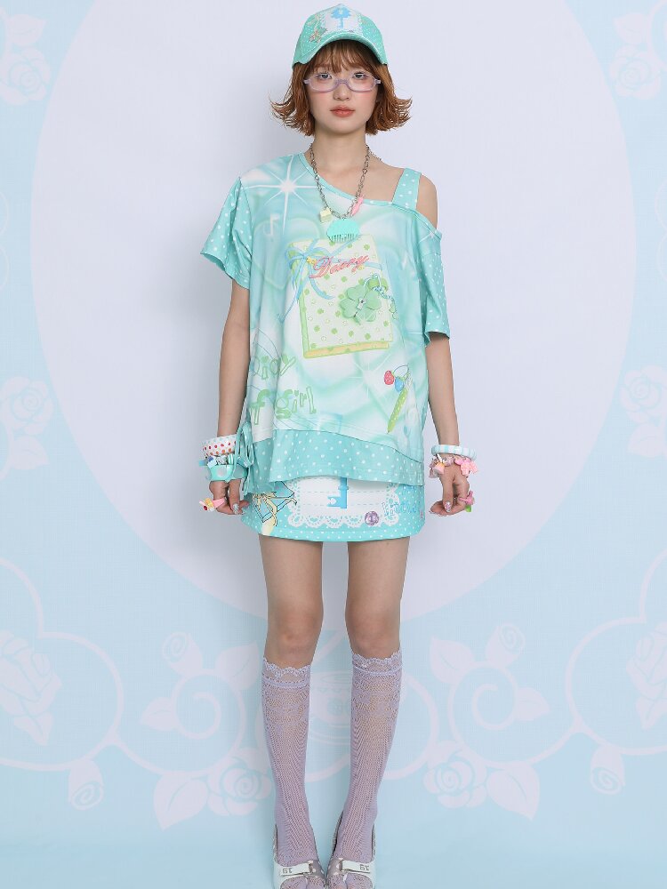 Lucky Clover Mint Shoulder T Shirt【s0000017454】