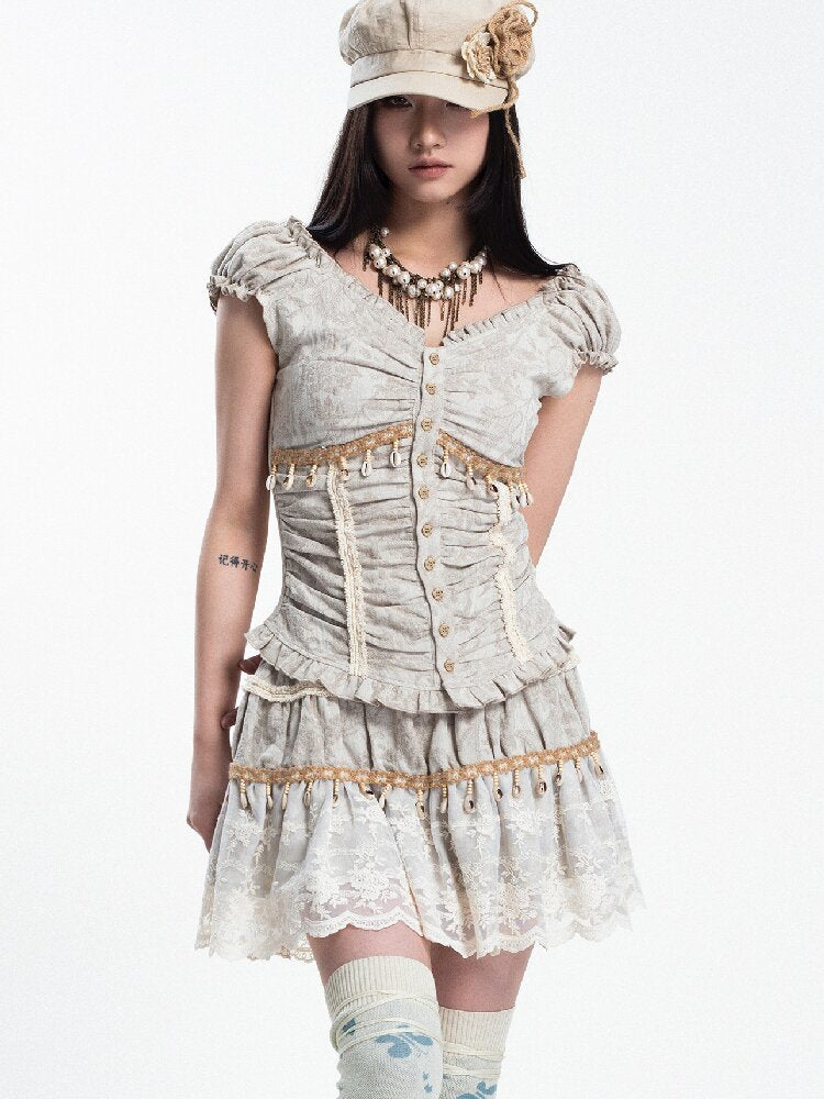 Jacquard Dark Pattern Top Skirt Suit【s0000018044】