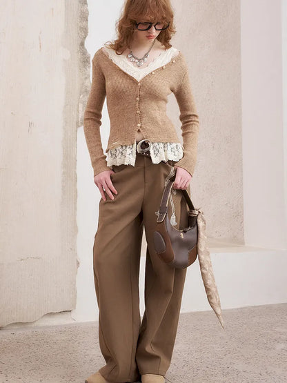 Slim-Fit V-Neck Off-Shoulder Knit Cardigan【s0000014061】