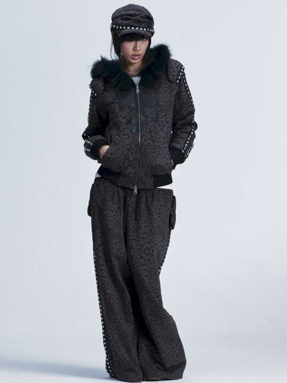 Leopard Print Plush Hooded Slacks Set【s0000014663】