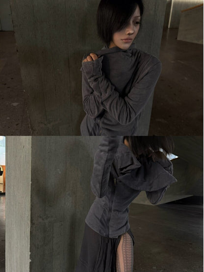Distressed Double Zip Sweatshirt【s0000019007】
