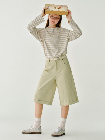 Cotton wide-legged five-minute pants【s0000011983】