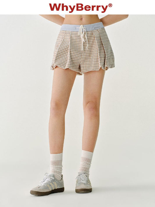 A-Line Shorts Peplum Plaid Pants【s0000011968】