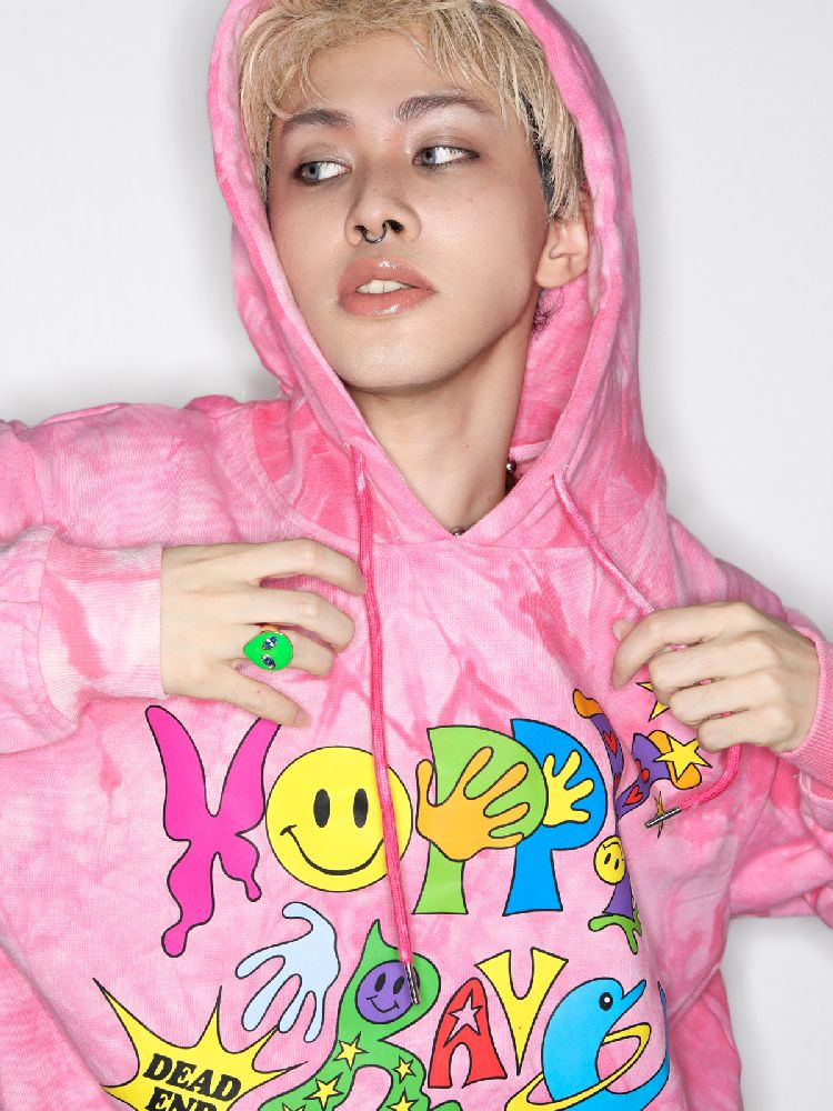 Smiley Pink Tie-Dye Hooded Sweatshirt [S0000010262]