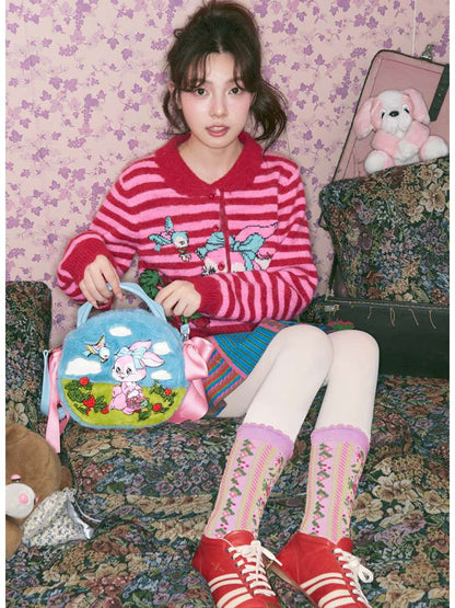 Red Striped Bunny Knitted Cardigan【s0000015376】