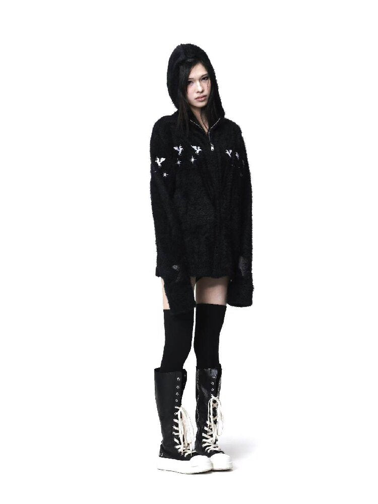Pentagram Leather Mohair Hooded Jacket【s0000018202】
