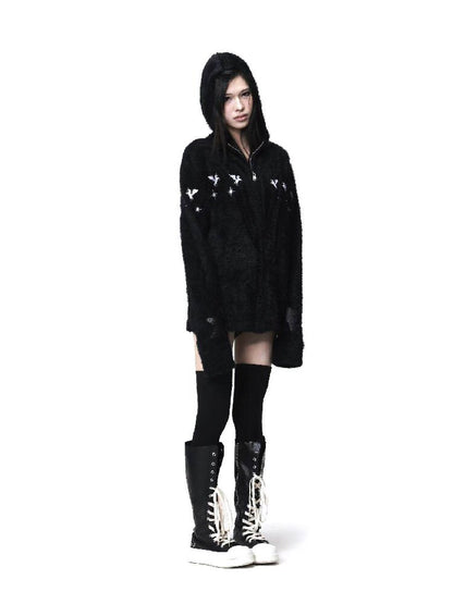 Pentagram Leather Mohair Hooded Jacket【s0000018202】